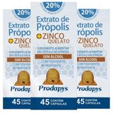 Própolis + Zinco Quelato - Suplemento Alimentar 45 Cápsulas Sem Álcool Kit Com 3