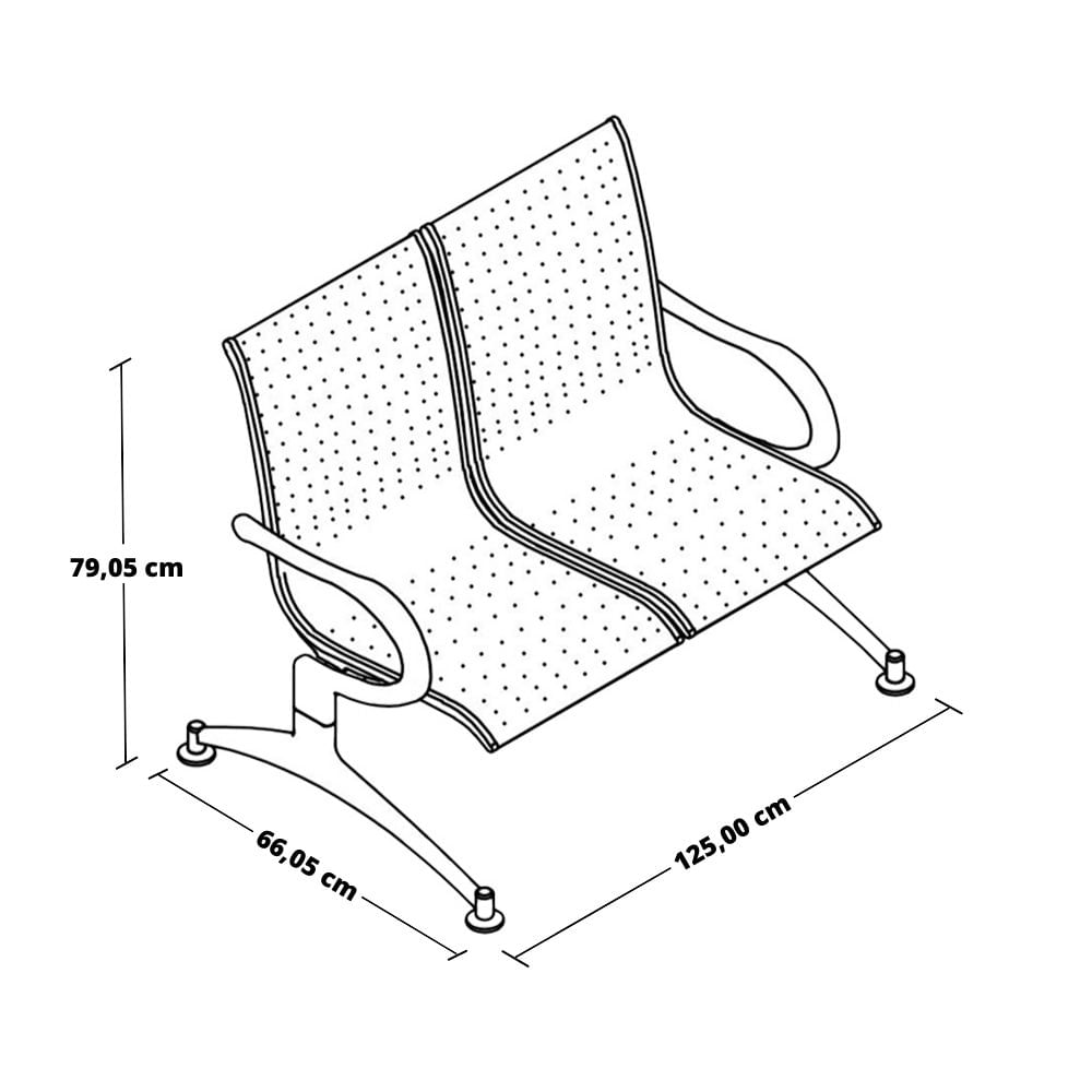 Cadeira Longarina Cromada 2 Lugares Com Estofado