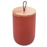 Potiche Pote De Cerâmica Com Tampa De Bambu E Pegador De Corda Lines 10cm X 12,5cm Lyor