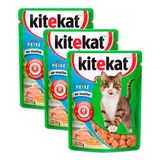 Kit 3 Ração Úmida Para Gatos Kitekat Adulto Sabor Peixe Ao Molho Em Sachê 70g