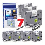 7 Fitas Compatível Para Brother Pt-h110 Pt-h105 Tze 231 12mm