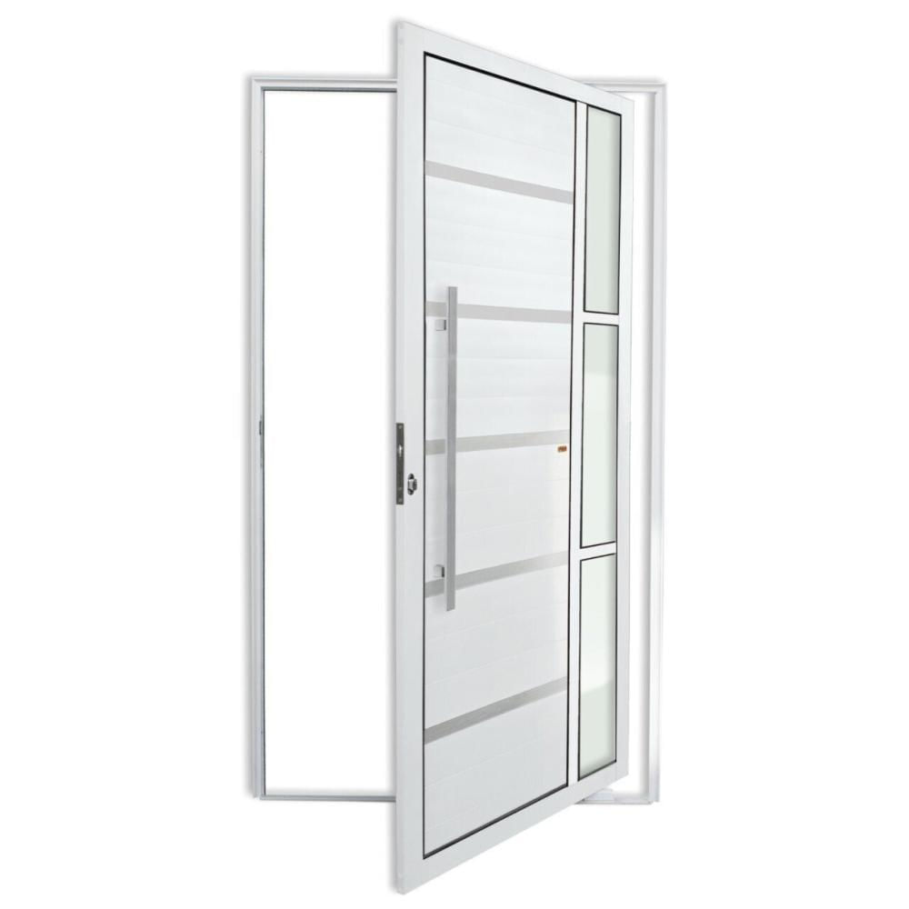 Porta de Alumínio Pivotante Lambri 210x120cm com Puxador Miraggio Super Brimak Branco