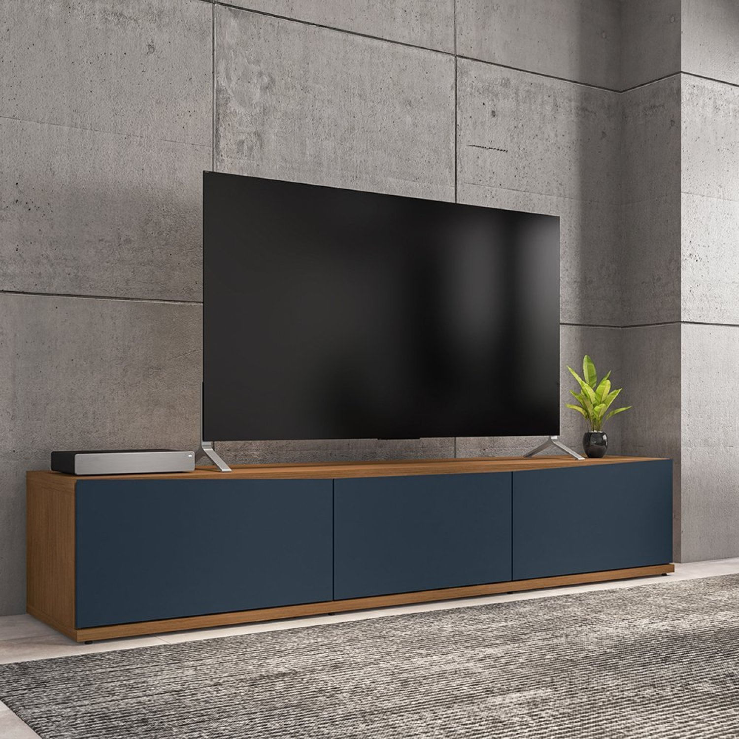 Rack Para Tv Até 60 Polegadas 180cm 2 Portas 1 Gaveta Eros Casa D Azul Cobalto/ Cedro