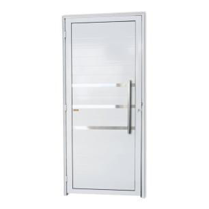 Porta de Alumínio Lambri 210x80cm com Friso e Puxador Super Brimak Branco