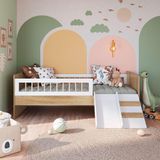 Cama Montessoriana Infantil Solteiro Com Grade De Proteção 135cm X 193cm Aveiro Oak Branco Merritt Shop Jm