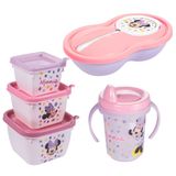 Kit Infantil Caneca Com Bico, Conjunto 3 Potes E Pote Papinha Com Divisória Minnie Plasutil