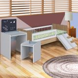 Conjunto Cama Montessoriana Com Mesinha Com Lousa E Cadeirinha Infantil Aveiro Oak Branco Azul Cassian Shop Jm