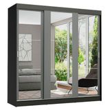 Guarda-Roupa Madesa Reno 3 Portas de Correr com Espelho Preto/Cinza