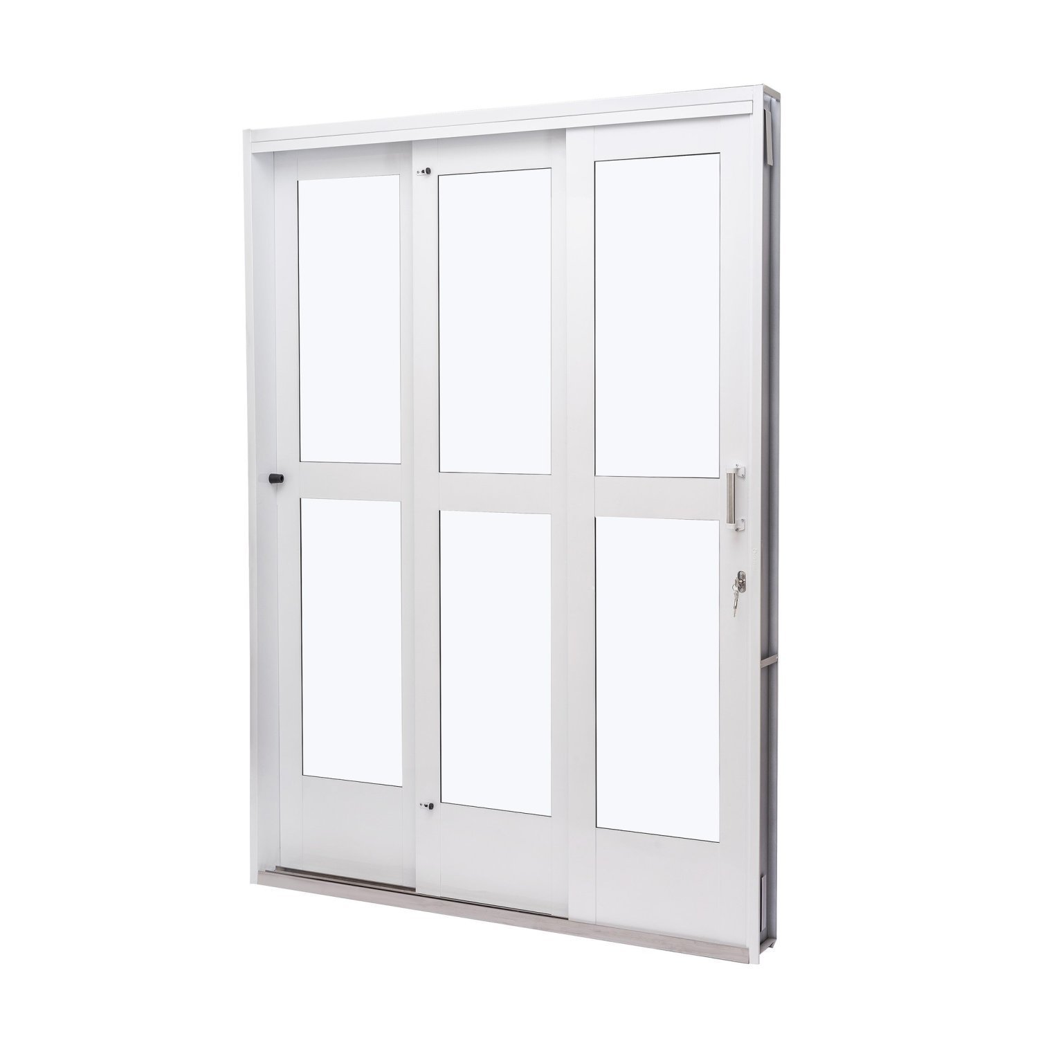 Porta De Aço De Correr 215x152cm 3 Folhas Com Vidro Liso Qualitysol Ramassol Branco