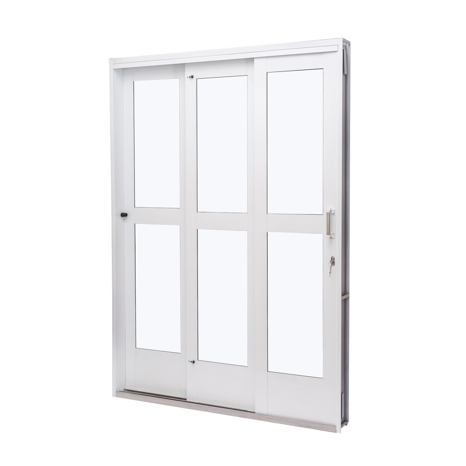 Porta De Aço De Correr 215x200cm 3 Folhas Vidro Liso Qualitysol Ramassol Branco