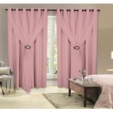 Cortina Corta Luz 3,00mx2,80m 100% Blackout Com Voil Rosa