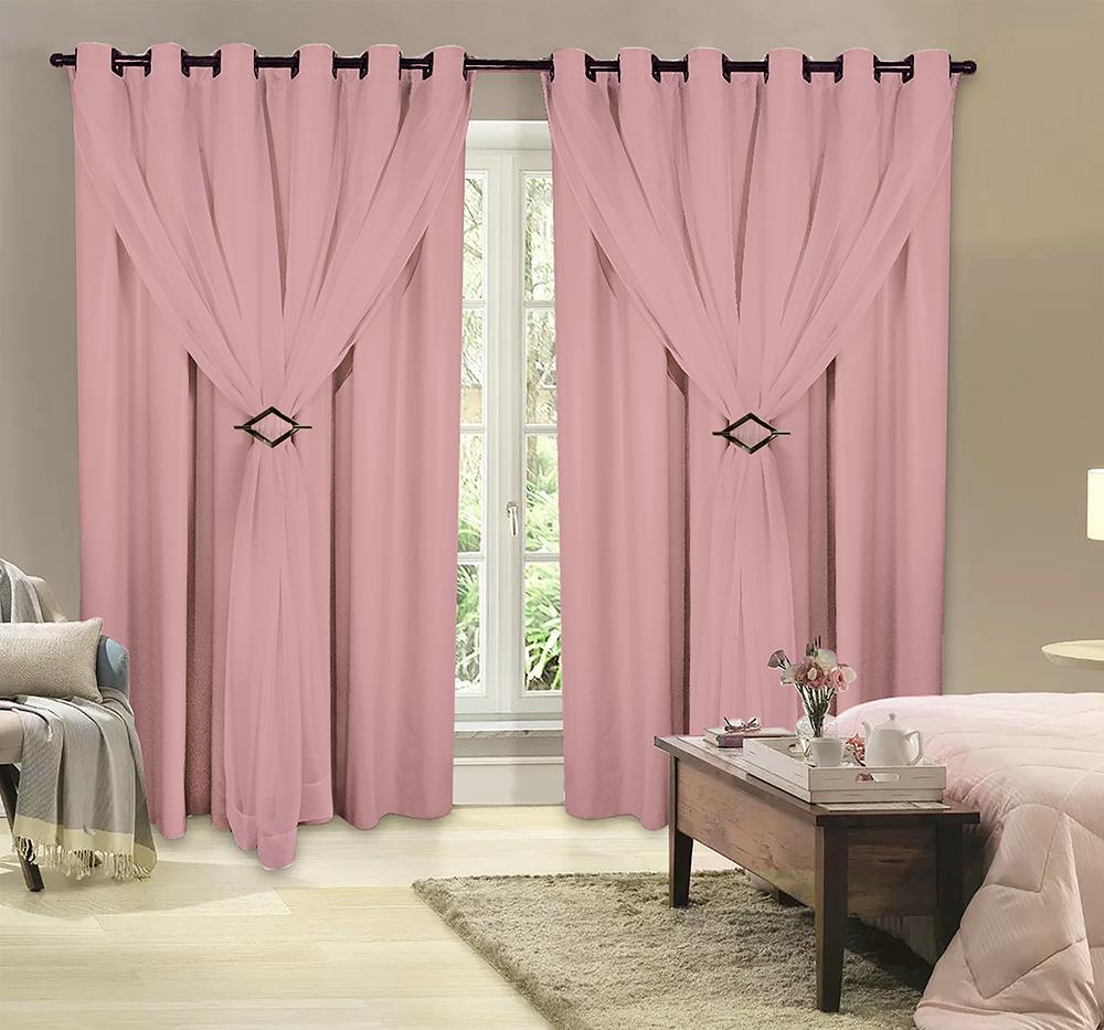 Cortina Corta Luz 3,00mx2,80m 100% Blackout Com Voil Rosa