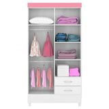 Guarda Roupa 4 Portas Astro Flex Branco Rosa Branco