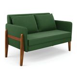 Namoradeira 2 Lugares Lana Suede Verde Base De Madeira - D&#39;rossi