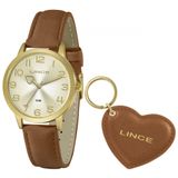 Relógio Lince Lrc4671l Kn26 Feminino Dourado Pulseira Couro