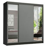 Guarda-Roupa Madesa Reno 3 Portas de Correr com Espelhos Preto e Cinza