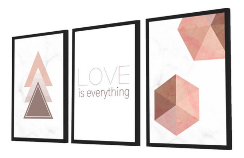 Quadro Decorativo Kit Geométrico Nude Love Is Everything