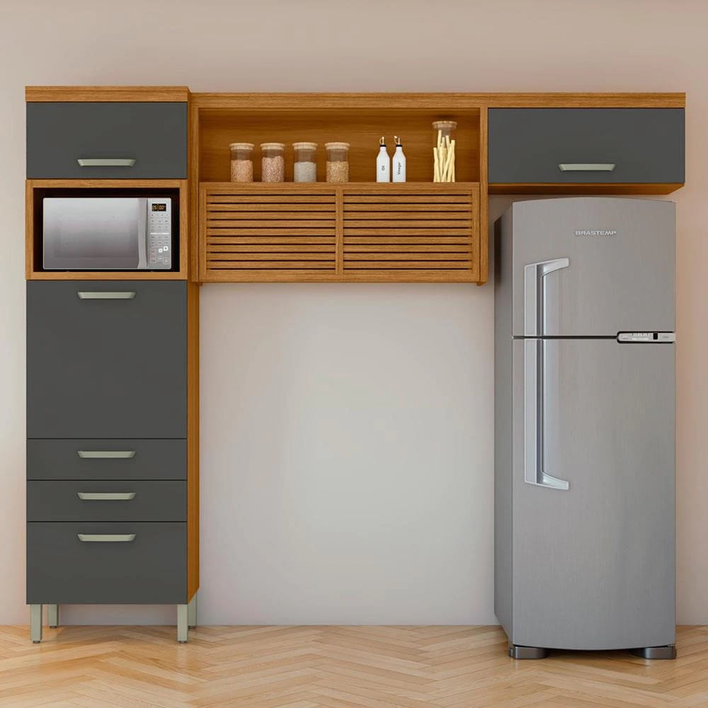 Cozinha Compacta Princesa Com 4 Portas 3 Gavetas E 9 Prateleiras 264cm De Largura Nesher