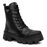 Bota Coturno Feminino Cadarço Zíper Tratorado Lisa Casual Preto 35