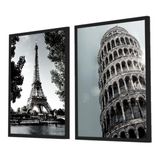 Quadro Decorativo Kit Torre Eiffel E Pisa 53x73cm