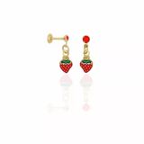 Brinco Morango Fruta Delicado Folheado A Ouro 18k