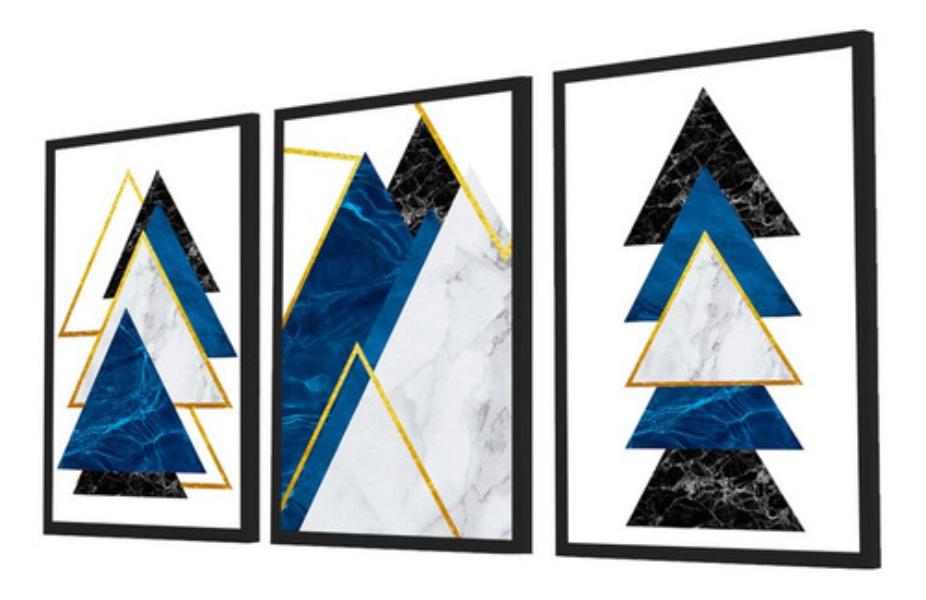 Quadro Decorativo Kit Geométrico Azul&dourado