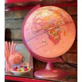 Globo Terrestre Político Iluminado Rosa 25cm Bivolt Abajur