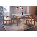 Conjunto Sala De Jantar Mesa Tampo Vidro/mdf Com 4 Cadeiras Marialice Castanho Cinamomo/suede Creme