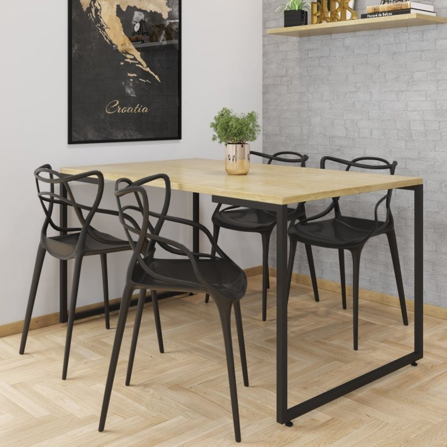 Conjunto Sala De Jantar Mesa Com 4 Cadeiras Allegra Pp Espresso Móveis Natura/preto