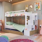 Treliche Infantil Com Cama Auxiliar Escada Nichos E Gavetas Laterais Branco/aveiro Oak