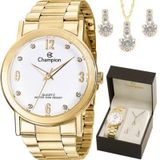 Relógio Champion Feminino Dourado + Kit Semijoias - Cn29025w