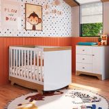 Quarto De Bebê Com Cômoda 1 Porta E Berço Americano Kakau Retrô Espresso Móveis Branco Brilho / Carvalho