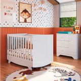 Quarto De Bebê Com Cômoda 1 Porta E Berço Americano Kakau Retrô Espresso Móveis Branco Brilho