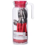 Conjunto De Talheres Inox 16pçs + Jarra De Vidro Vermelho 1l