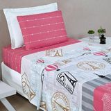 Jogo De Cama Lençol Paris Solteiro Tecido Microfibra 03 Peças Quarto Infantil Menina - Rosa