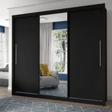 Guarda Roupa Casal 3 Portas 1 Porta Espelhada Royale Gelius Móveis Preto Acetinado/madeirado
