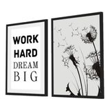 Quadro Decorativo Kit Work Hard Dream Big Cinza