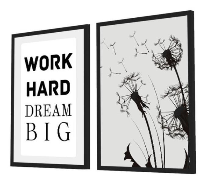 Quadro Decorativo Kit Work Hard Dream Big Cinza