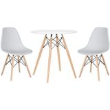 Conjunto Mesa Jantar Eiffel 70cm Branca + 2 Cadeiras Charles Eames Branca