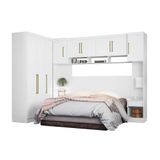 Quarto Casal Modulado Modena 16 6 Peças (1 Armário Aéreo + 2 Guarda Roupas + 3 Complementos) Branco