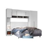 Quarto Casal Modulado Modena Iv 4 Peças (1 Armário Aéreo + 1 Guarda Roupa + 2 Complementos) Branco