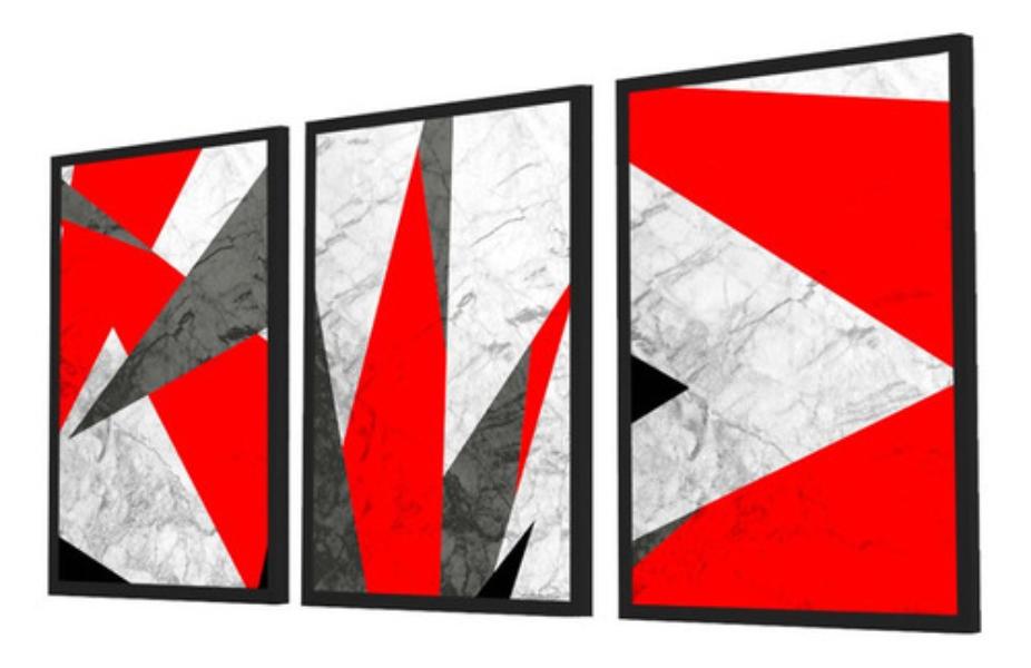 Quadro Decorativo Kit Geométrico Vermelho