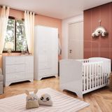 Quarto De Bebê Com Guarda Roupa Cômoda E Berço Americano 100% Mdf Ayla Branco Brilho