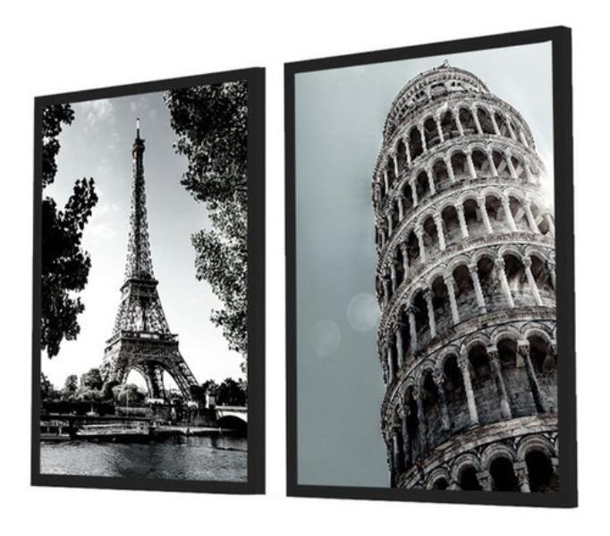 Quadro Decorativo Kit Torre Eiffel E Pisa 53x73cm