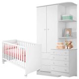 Quarto De Bebê Berço Mini Cama Com Guarda Roupa Infantil Cômoda Infantil Branco Qmovi