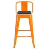 Banqueta Média Iron Tolix Encosto 66cm Design Industrial Com Almofada Laranja Com Almofada Preta