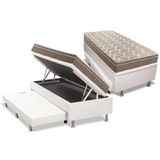 Cama Box Baú C/auxiliar Solteiro: Colchão Espuma Paropas D33 Pillow + Base White(88x188)