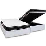 Cama Box Baú Casal: Colchão Espuma D33 Castor Black E White Air Euro Pillow + Base White(138x188)