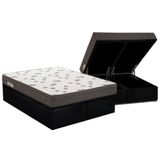 Cama Box Baú Queen: Colchão Espuma Ortobom D45 Light Saúde Ortopillow + Base Black(158x198)