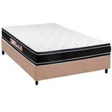 Cama Box Casal: Colchão Espuma Castor D33 Black E White + Base Crc Suede Clean(138x188)